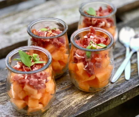 Recette de Verrines melon et jambon cru 