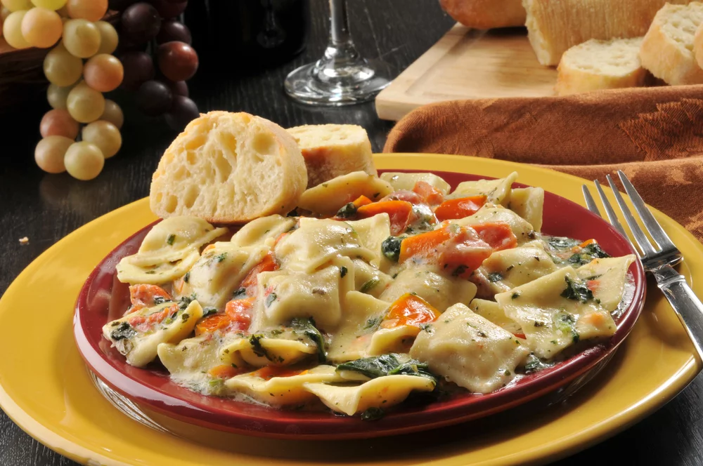 Recette Gratin raviolis poivrons marinés