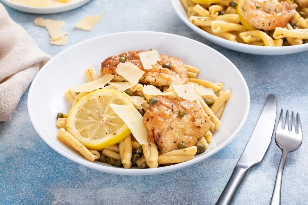 Recette Pâtes au poulet citron câpres