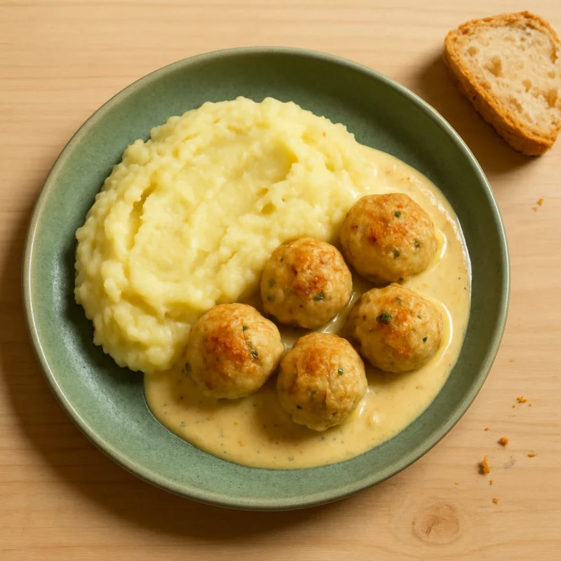 Recette Boulettes de poulet, sauce moutarde et purée de céleri