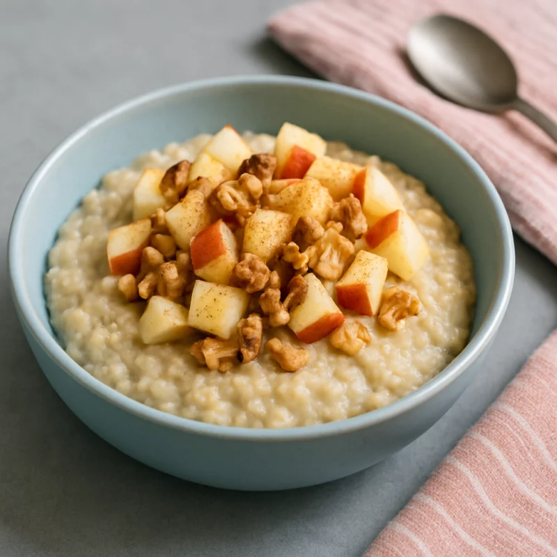 Recette Porridge chaud pomme, cannelle et noix
