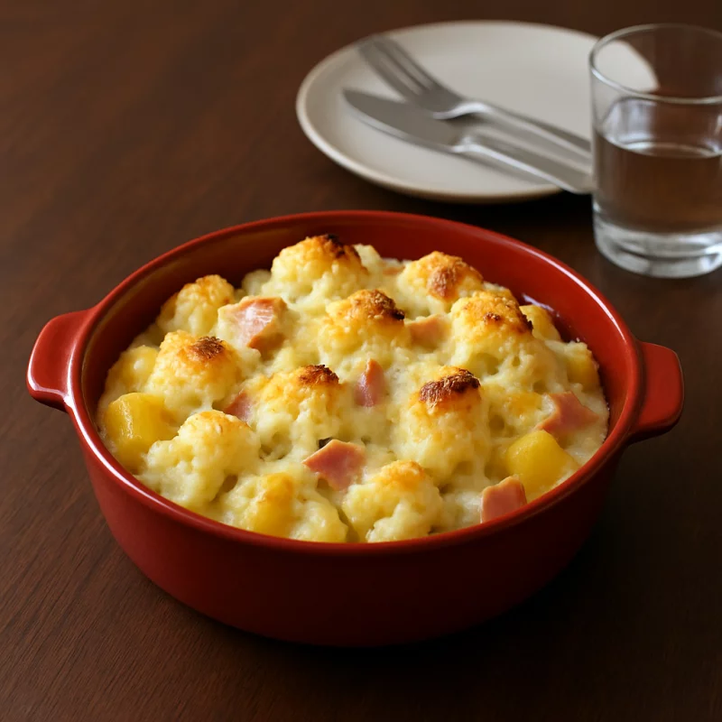 Recette Gratin de chou-fleur, pommes de terre et jambon