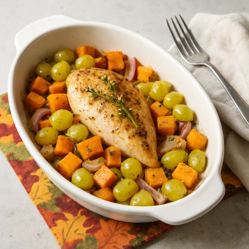 Recette Poulet rôti aux raisins, thym et patate douce